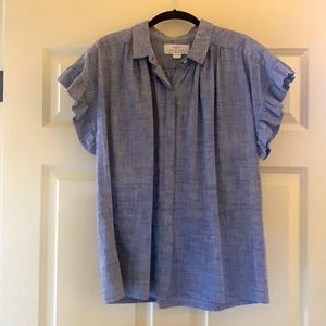 Birds of Paradis denim style flutter top.